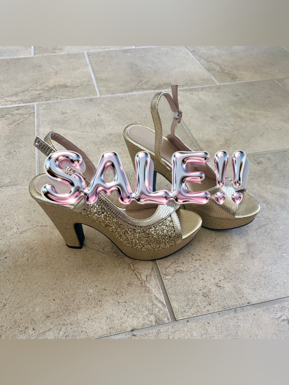 Retro Glitter Peep Toe Platform Sandals